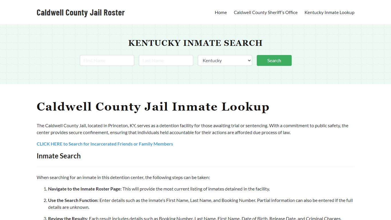 Caldwell County Jail Roster Lookup, KY, Inmate Search